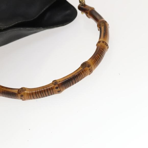 GUCCI Bamboo Hand Bag Leather Black Gold 001 2113 001 2113 - Picture 7 of 12